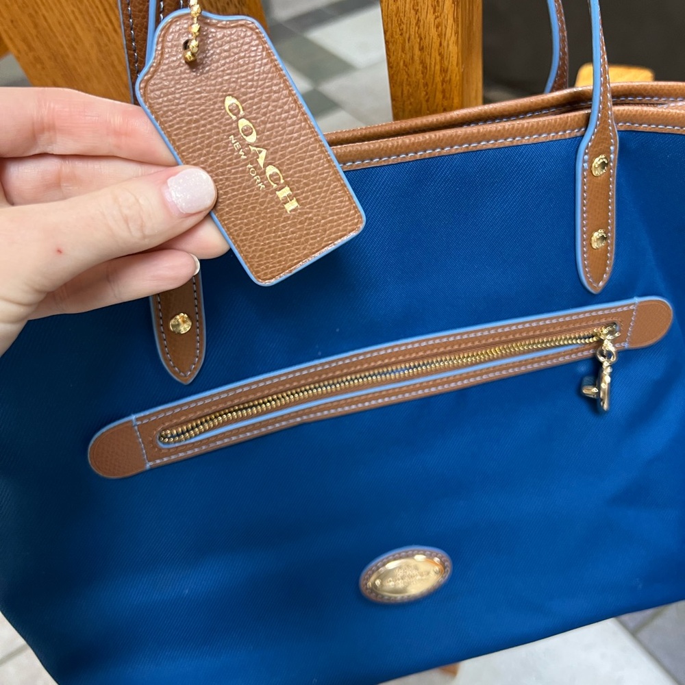 Coach Royal Blue and Brown Tote Bag - Picture 6 of 10